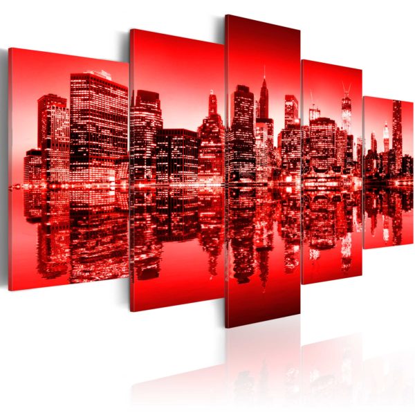 Tableau décoratif : LumiÃ¨re rouge au-dessus de New York - 5 piÃ¨ces en hq