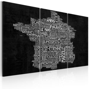 Tableau décoratif : Text map of France on the black background - triptych en hq