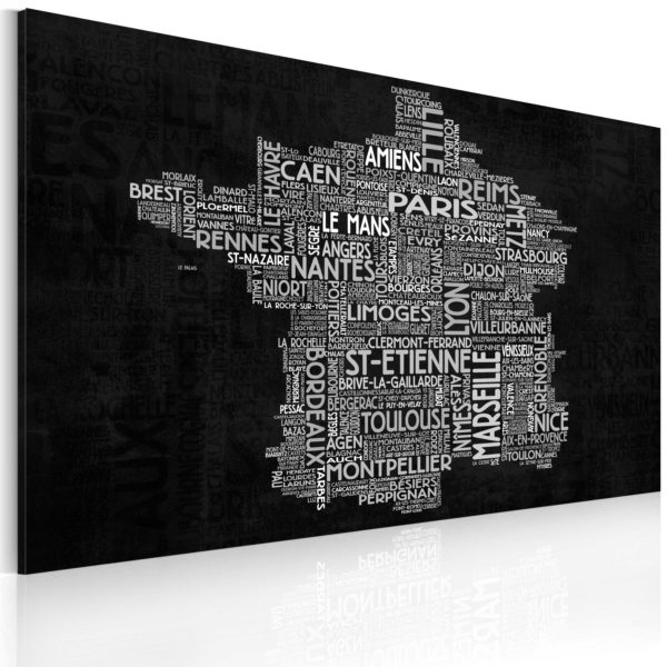 Tableau décoratif : Text map of France on the black background en hq