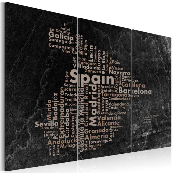 Tableau décoratif : Text map of Spain on the blackboard - triptych en hq