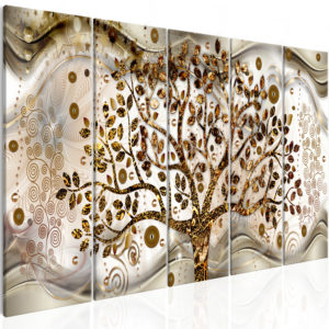 Tableau décoratif : Tree and Waves (5 Parts) Brown en hq